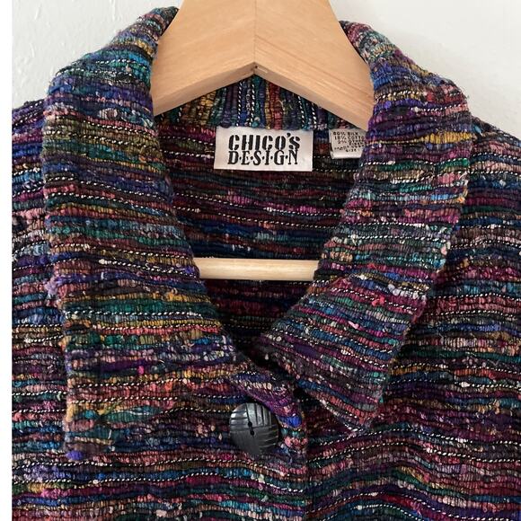 Vtg 90's CHICOS Multicolored Button Up Woven Silk Jacket Sz 3 Natural Fiber - Picture 7 of 7